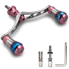 HEIGHTEN Improved 3.9 inches (98 mm) Reel Handle, 6 Colors, 70 Aviation Aluminum, For Shimano Daiwa Spinning Reel, Arch Aurora (Cherry Blossom Pink & Gunmetal) (96)