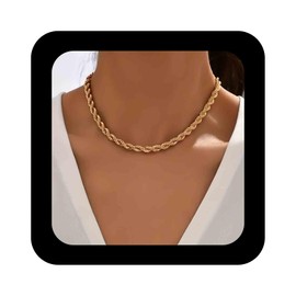 Erimberate Bohemian Twist Link Chain Choker Necklace Gold Rope Chain Necklace Twist Rope Chain Collar Necklace Chunky Link Chain Necklace Jewelry for Women