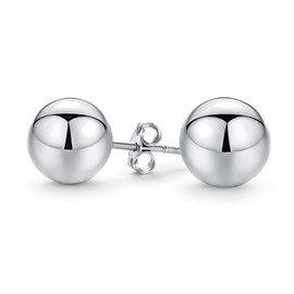 Basic Simple Round Bead Ball Stud Earrings For Women For Teen Polished .925 Sterling Silver 10MM