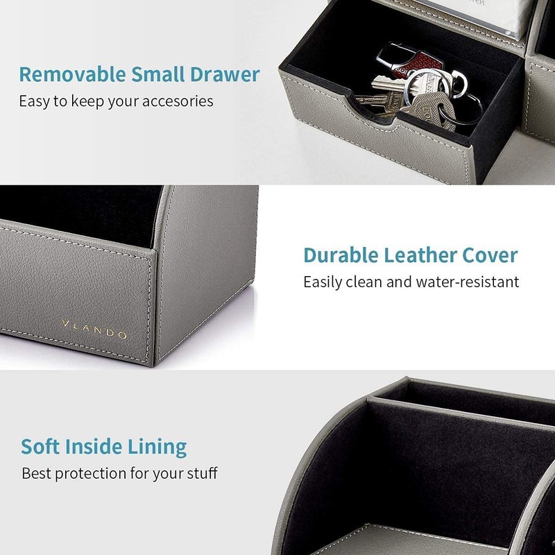 Vlando Office Desk Organizer Leather Desktop Organizer Caddy with Drawer