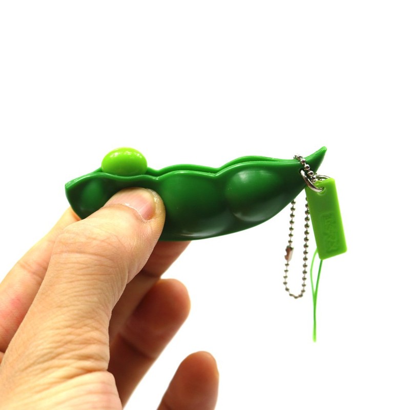 FCBB Fidget Toys 2Pack Squeeze-a-Bean Edamame Keychain Keyring Extrusion Bean