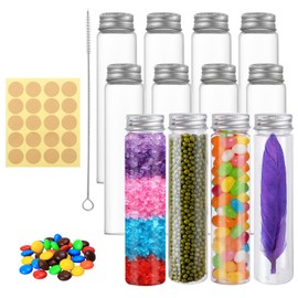 VEGCOO Plastic Test Tubes Sensory Bottle 110ml Clear Plastic Tube with Screw Cap Label and Cleaning Brush for Candy Flowers Spices (110ml/12