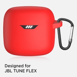 Miimall Case Compatible with JBL Tune Flex Case Cover, [Anti-Lost Keychain] [Scratch Resistance] Dust-Proof Protective Silicone Case for JBL Tune Flex with Carabiner Case Cover(Red)
