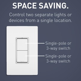 Legrand radiant RCD33WCC6 15 Amp Combination 2-in-1 Decorator Rocker Light Switch, Two 3-Way Switches, White (1 Count)