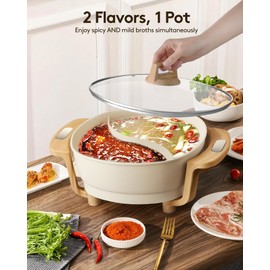 Hot Pot Electric Hot Pot with Divider, Large 6L Nonstick Dual-Sided Shabu Shabu Pot Dual-Flavor hotpot electric 1500W with Adjustable 5-Temperature Control ，Perfect for Family Dinners & Parties