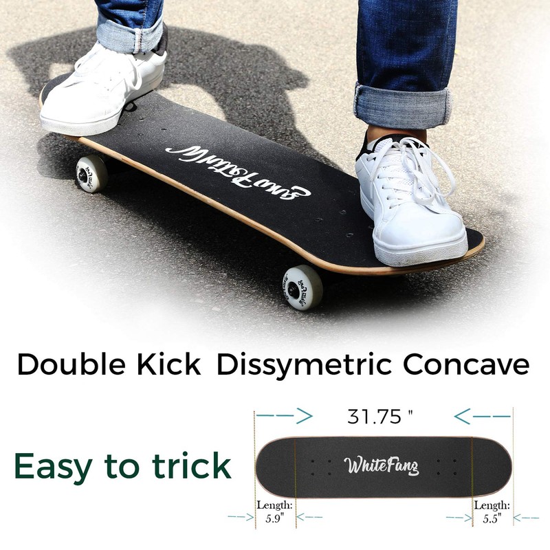 WhiteFang Skateboards for Beginners, Complete Skateboard 31 x 7.88, 7