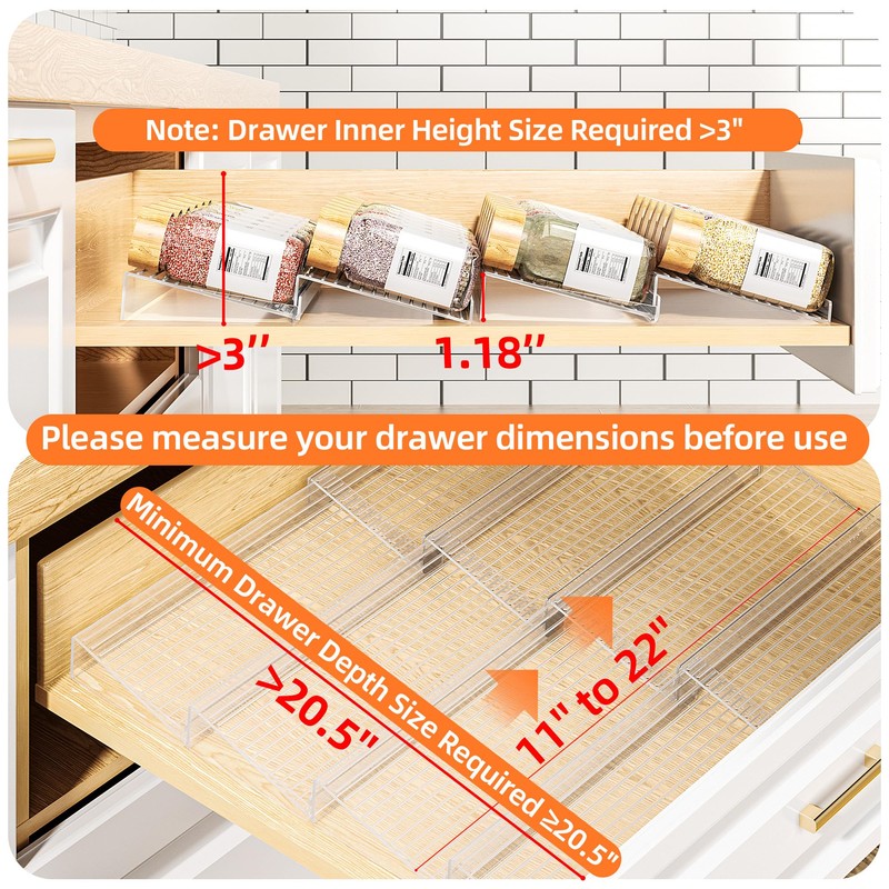 MUDEELA Clear Spice Drawer Organizer, 4 Tier- 2 Set (8