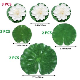 MHYGKTXRA 9pcs Artificial Floating Foam Lotus Flowers with Artificial Lotus Leaves, Lily Pads for Lake, Pond Plants Ornaments for Pool Aquarium Water Decoration, White