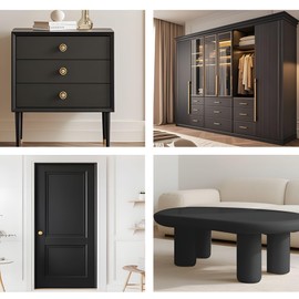 All-in-One Matte Wood Furniture Paint Kit - Non-Toxic & Odorless Water-Based Formula - No Sand/Prime/Varnish - Indoor Safe Furniture Renovation with Tools (Black,32 Oz)