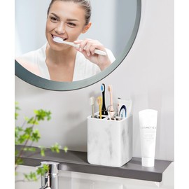 Luxspire Toothbrush Holders, 3 Slots Toothpaste & Toothbrush Holder for Bathroom, Resin Toothbrush Stand, Electric Toothbrush Holder with Drain Hole, Bathroom Organizer Countertop, Gravel White