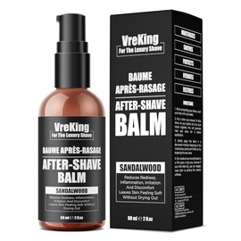 VreKing After Shave Balm For Men, Natural Aftershave Lotion For Men Sensitive Skin, Post Shave Balm, After Shave Cream Lotion Calms, Soothes, Treats Redness, Razor Burn, Irritations, Sandalwood, 60ml