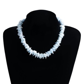 White Puka Shell Necklace for Women Men Shell Beach Choker Necklace Bohemian Surfer Necklace Irregular Shells Necklaces Boho Ocean Theme Summer Necklaces Hawaiian Beach Charm Jewelry for Women (Blue)