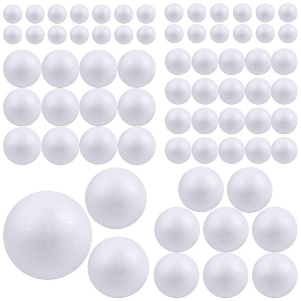 Pllieay 88 Pieces 6 Sizes White Polystyrene Balls, Polystyrene Shapes,