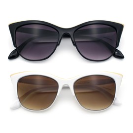 SA106 Womens High Point Squared Half Rim Look Cat Eye Sunglasses [2-Pack] 1 Black, 1 White