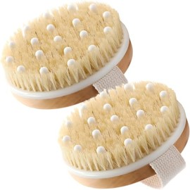 2 Cepillos Corporales de Madera, Cerdas Naturales para Exfoliación, Cepillado en Seco, Masaje Linfático y Cuidado de la Piel