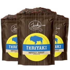 Jerky.com Exotic Teriyaki Buffalo Jerky - Wild Game Meat Snacks, Exotic Snacks, High-Protein, All-Natural, No Added Preservatives - Healthy Snacks for Adults - 1.75 oz. (Pack of 3)
