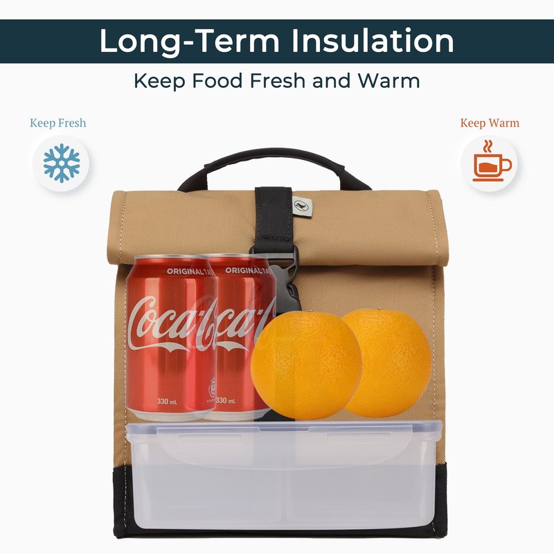 SUNNY BIRD Insulated Lunch Bag Rolltop Lunch Box Tote Bag
