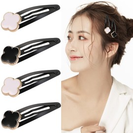 YOVOY 4 Pcs Bangs Clips, Cute, Flower Hairpin, Stylish, Bangs Pin, Hair Clip, Hair Ornament, Hair Accessories, Non-Traced, Black, White (bb Clipp)