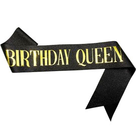 NAUXIUDSJS Birthday Queen Sash, Birthday Sash for Women, Glitter Black Sash Foil Letter, Party Favors Supplies Decorations for 18th 21st 30th 40th 50th 60th 70th 80th or Any Bday Party,Black