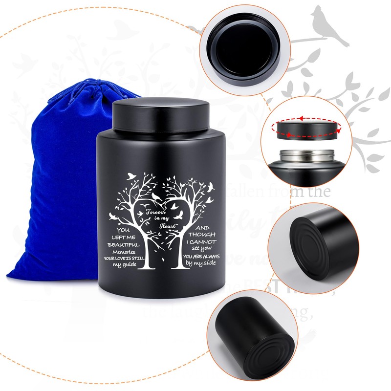 Medium Memorial Urn for Adult Ashes - Black Love Tree