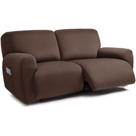 ULTICOR Squared Jacquard Design Extra Wide 75" - 100", Reclining 2 Seater Sofa, Extra Wide 6-Piece Reclining LoveSeat Slipcover, Reclining Sofa Covers, Thick, Soft, Washable (Chocolate)
