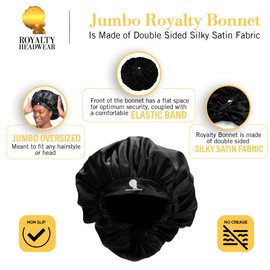 Royalty Headwear Silk Satin Bonnet for Women - Jumbo Extra Secure Non-Slip Satin Hair Bonnet for Sleeping, Bath - Adjustable Satin Cap Silk Hair Bonnet - Purple