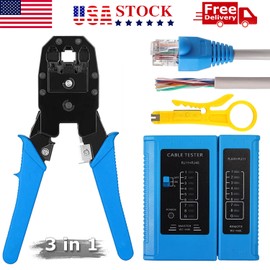 RJ45 Network Tester + 3-in-1 Cable Crimper + Stripper CAT5e/CAT6 Tool Kit