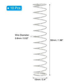 PATIKIL Compression Spring 0.6mm Wire Dia x 10mm OD x 50mm Length 10pcs 304 Stainless Steel Mechanical Extension Small Springs Pin Springs Assortment Kit
