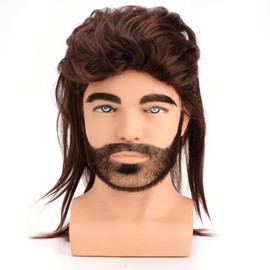 Leuik Adult Funny Wigs for Men|Pop Rock Wig|Joe Dirt Wig for 70s|80s Wig (Brwon)