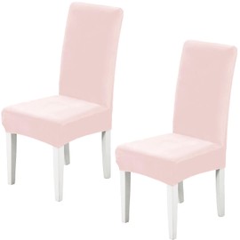 Xundefeng Soft Velvet Dining Chair Covers for Dining Room Set of 2 Pack Slipcovers Chairs Cover Stretch Slipcover, Pink