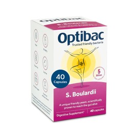 Optibac Probiotics Saccharomyces Boulardii - Vegan Scientifically Proven Digestive Probiotic Supplement, 5 Billion CFU - 40 Capsules