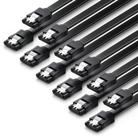 deleyCON 6 x 50 cm SATA 3 Cable in Set SATA III Data Cable - HDD SSD Connection Cable Metal Clip 6 GBit/s - 2 Straight L-Type Plugs - Black