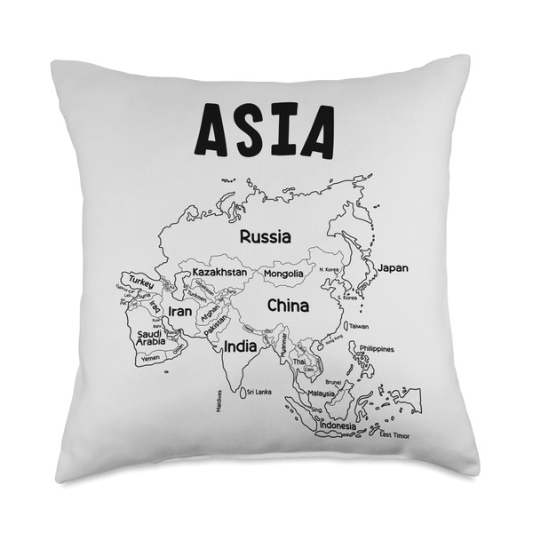 black hand drawn map of Asia, names and border of