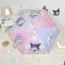 Rondlaho Cartoon Kitty Umbrellas, Auto Open Close Glue Coating Sun Umbrella, Waterproof & UV Protection Compact Folding Umbrellas, Windproof Travel Portable Parasols Umbrellas for Girls and Women