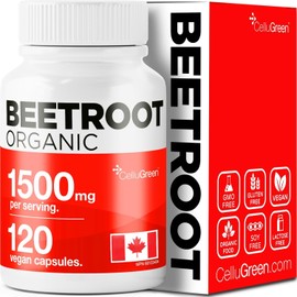 Organic Beetroot Powder Capsules 1500mg (STRONGEST IN CANADA) 2 x 750mg per cap, Source of Nitric Oxide & Beta Carotene Supplement, Antioxidants, 120 count Beet Root Supplement. Non-GMO. Vegan. Made in Canada