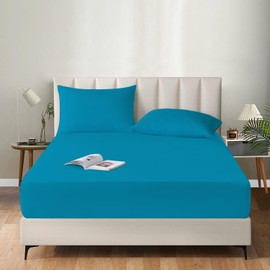 MistyMorning Extra Deep Fitted Sheet 16''/40cm, Egyptian Cotton bed sheets with 200 Thread Count, Soft & Premium quality Bedding & Linen (Teal, King)