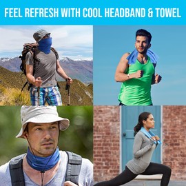2 Pack Cooling Towels and Cool Neck Gaiter Face Cover Breathable Cold Towels Neck Head Wrap for Sports Gym Fitness Workout Running Yoga Golf Instant Chilling Rag Cloth Wraps for Hot Weather