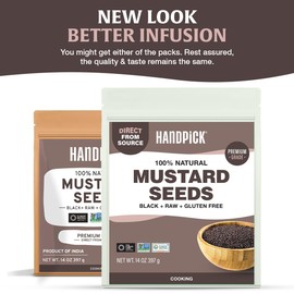 HANDPICK Culinary Black Mustard Seeds (397g/14oz), Gluten free, 100% Raw, Sourced from India, Packed in Resealable Zip Lock Pouch | All Natural - Easy to Use