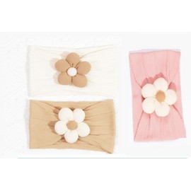 3 Pcs Baby Flower Headbands Baby Girls Nylon Headbands Soft Hairbands Hair Accessories Hairbands Hair Accessories for Newborn Infant Toddler Kids (Khaki/Pink/Beige)