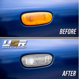 USR DEPO 93-01 Impreza Side Marker Lights - Fender Sidemarkers Lamps (Left + Right) Compatible with 1993-2001 Subaru Impreza (All Clear Lens with Amber Bulbs and Sockets)