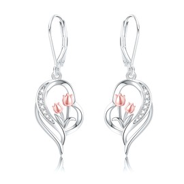 DAYLINLOVE Tulip Earrings 925 Sterling Silver Tulip Earrings Water Drop Earrings Tulip Jewellery Gift for Women Mothers Girls Tulip Lovers, 2017, Cubic Zirconia