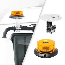 Pro Trucking Products Class 1 Amber Lens, Amber LED Permanent Screw Mount Warning Light Beacon with Aluminum Mirror Mount Bracket - 10-30 Volt DC