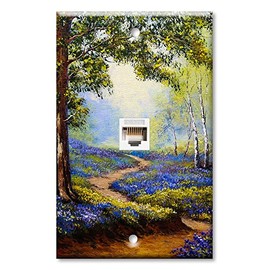 Art Plates - One Port RJ45 Ethernet decorative printed keystone style wall plate. Works with Cat5 through Cat8 cables. Female to Female Connection. - Spring Time in the Forest