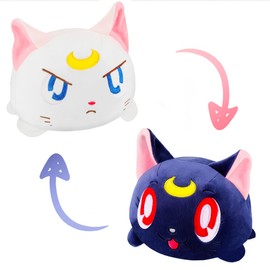 Memall 8'' Moon Cat Reversible Stuffed Plush Toys, Cartoon Anime Stuffed Animal Plushie Double-Sided Flip Plush Doll Birthday Gift for Kids Boys Girls