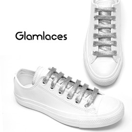 Glamlaces Flat laces for sports shoes and trainers, glitter flat laces, 120 cm long and 8 mm wide, extra tear-resistant, premium quality, designed in Germany, silver