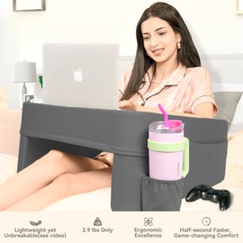 septsun Soft Lap Desk Pillow for Laptop & Gaming,Arm Rest Laptop Lap Desk for Bed Couch with Cup Holder & Pocket,Ultimate Reading Pillow for Lap(Dark Gray, Large)