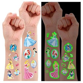 Princess Tattoos Stickers Glow In The Dark/Luminous Temporary Tattoos Sticker & Decoration For Kids Girls Boys(8 sheets 200+ Patterns)