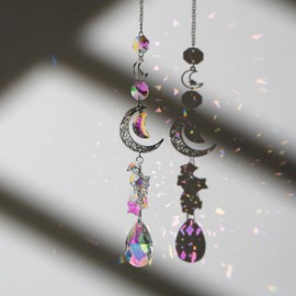 Suncatcher, Sparkling Crystal Starry Moon Window, Entrance Decoration, Lucky Pendant, Popular Crystal Glass Sankyacha Kit, Romance, Feng Shui, Hanging Window, Entrance, Interior Decoration