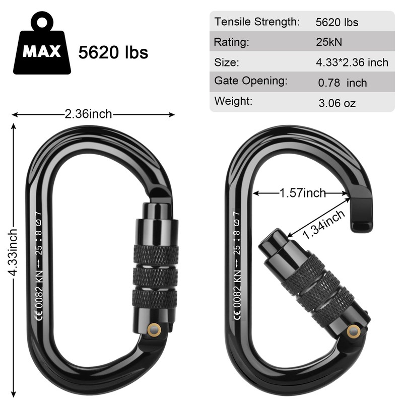 BOORCA UIAA Certified Climbing Carabiners, 25KN Auto Locking Heavy Duty