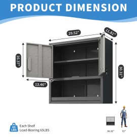 1 Shelf Metal Wall Mounted Tool Storage Cabinet 1 Opened Drawer with Locking Door for Garage Warehouse Office Assembly RequiredColor: Black+ Gray Color